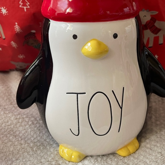 Rae Dunn Penguin with Red Hat Joy Ceramic Figure Tabletop Decor NEW - Picture 2 of 4